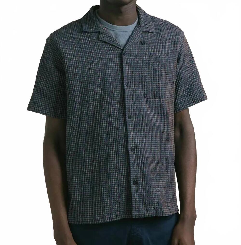 NEW KESTIN cramond check japanese seersucker shirt in navy